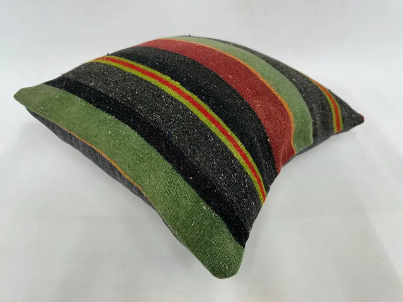Cozy Throw Cushion Case, Gift Pillow, Handmade Pillow, 18x18 Green Pillow, Ethnical Kilim Rug Pillow, Pillow Case, Pillow for Couch - 6
