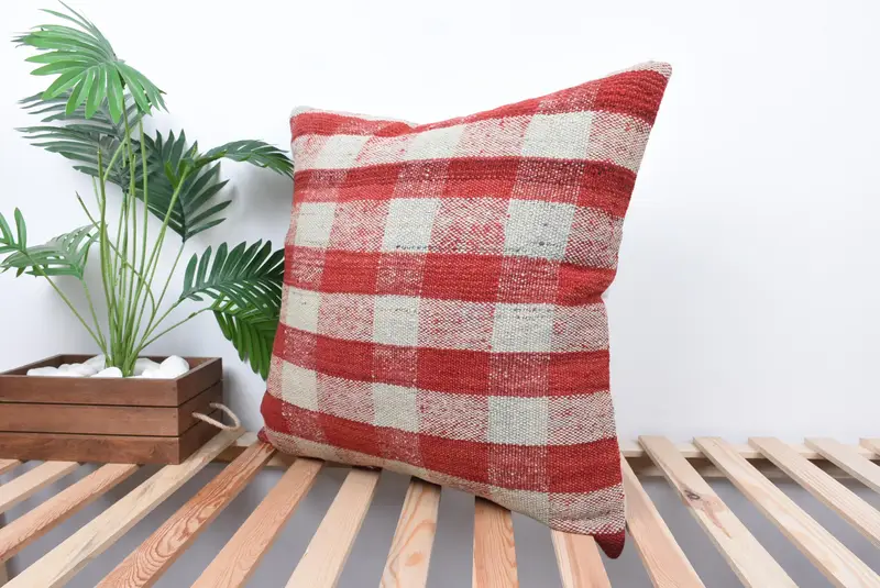 24x24 Red Pillow Case, Vintage Kilim Pillow, Gift Pillow, Kilim Cushion Sham, Garden Pillow Cover, Handmade Pillow Case, Cushion Cover - 5