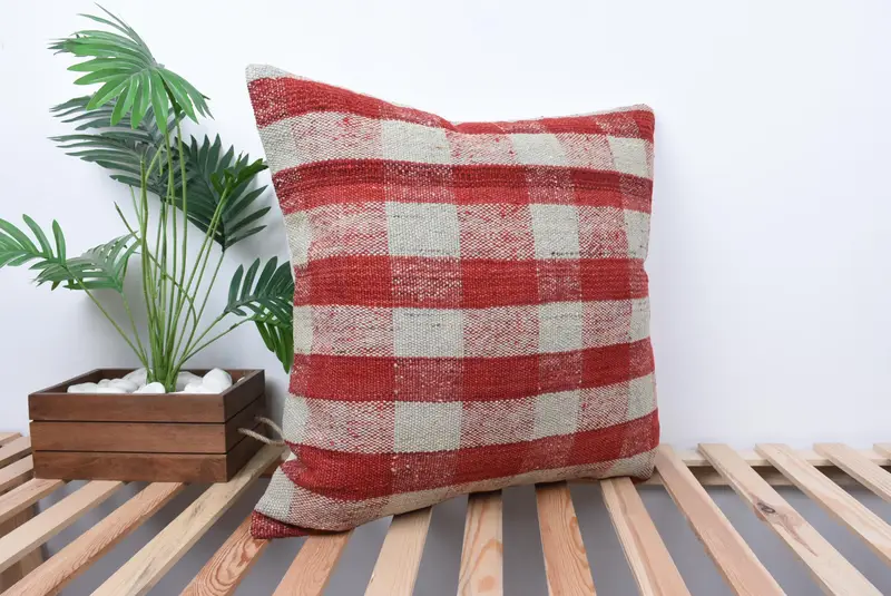24x24 Red Pillow Case, Vintage Kilim Pillow, Gift Pillow, Kilim Cushion Sham, Garden Pillow Cover, Handmade Pillow Case, Cushion Cover - 4