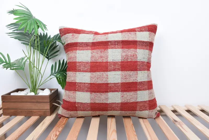 24x24 Red Pillow Case, Vintage Kilim Pillow, Gift Pillow, Kilim Cushion Sham, Garden Pillow Cover, Handmade Pillow Case, Cushion Cover - 1