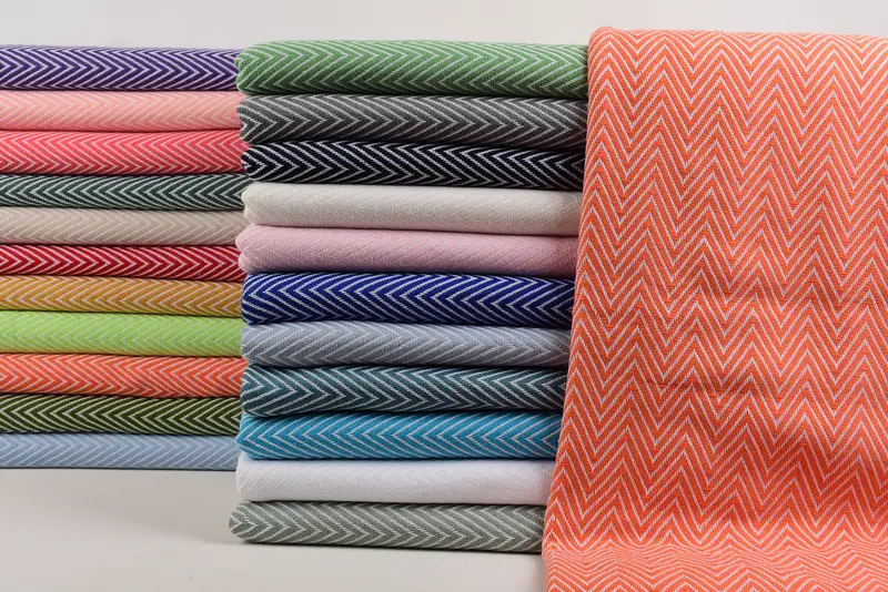 Boho Throw Blanket Cream Chevron Pattern, 95x79 Inches, Organic Cotton