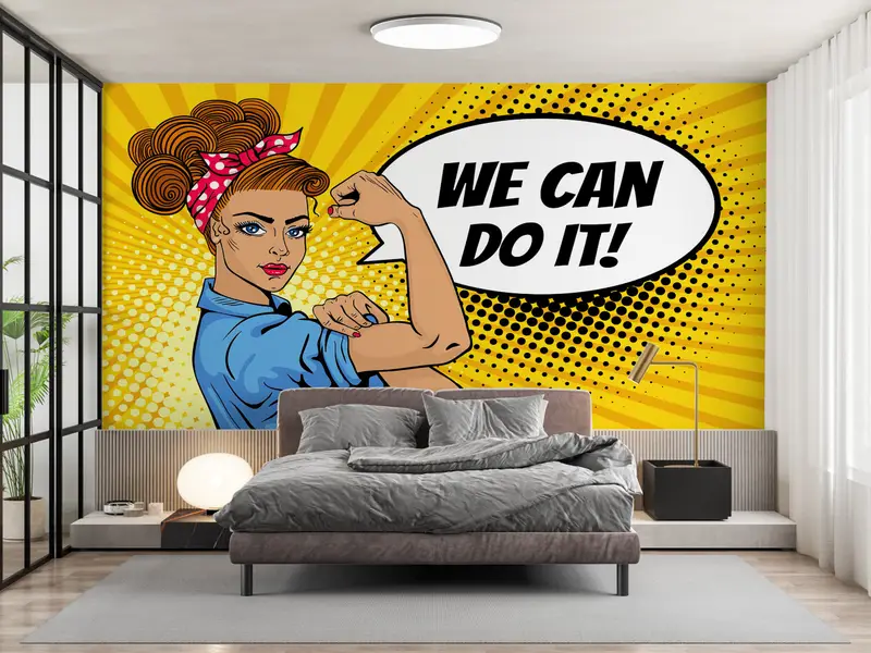 Güçlendirici Baskılı Duvar Kağıdı: İkonik Güçlü Kadın Pop Art Tasarımı