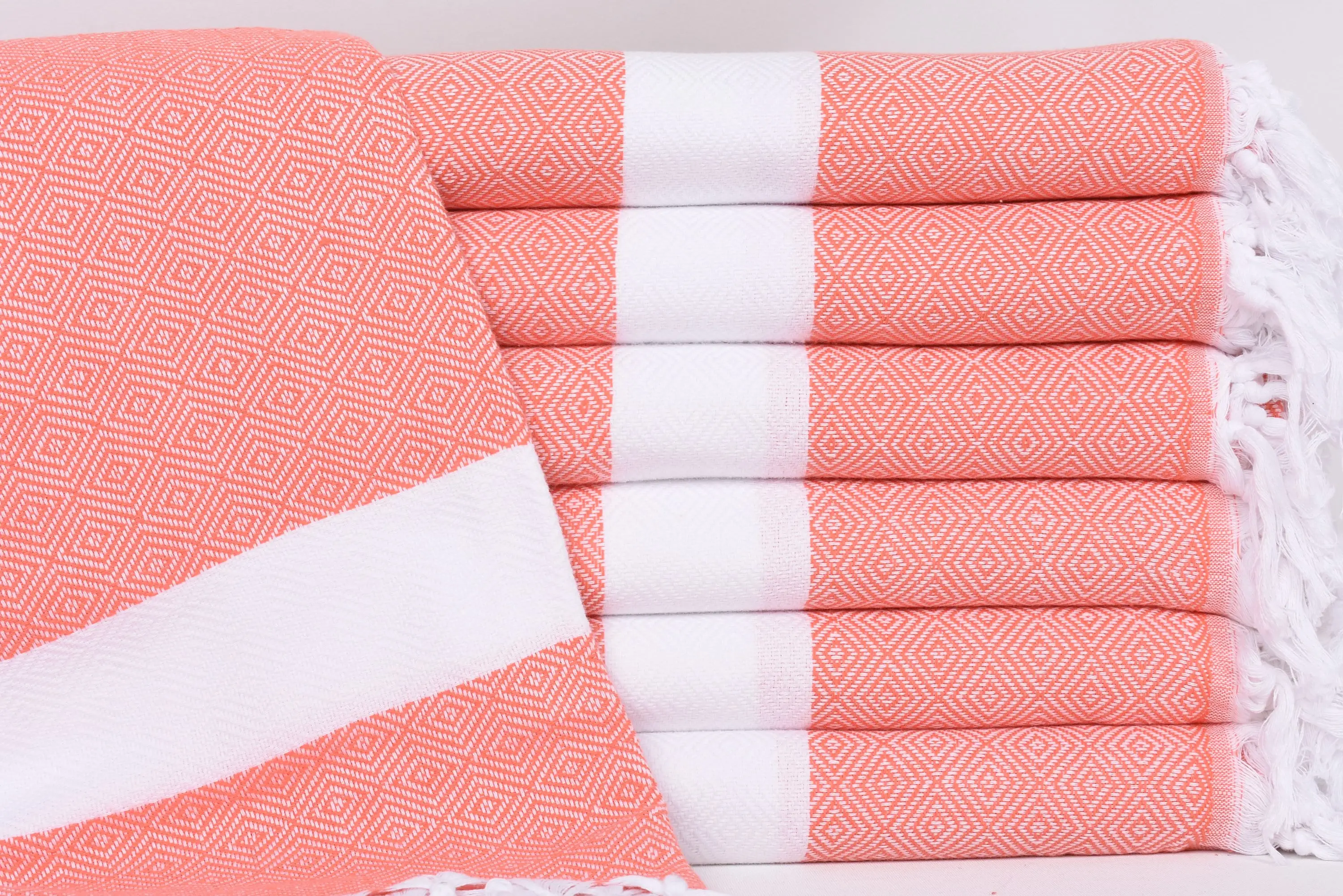 Vermilion Diamond Beach Towel, Organic Cotton, Handmade, 70x40 Inches - 1