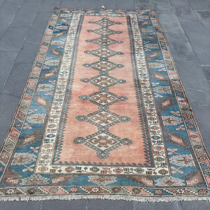 Alfombra abstracta naranja y verde, decoración vibrante de 5,2x9,5 ft