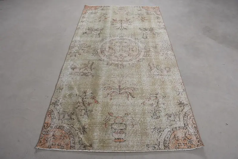 Grüner Südwestteppich, 3,8 x 7,5 Fuß, lebendiges Dekor