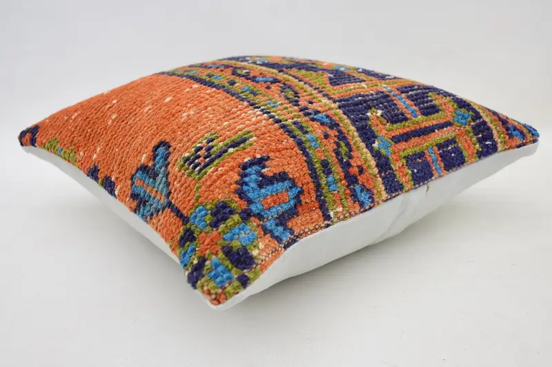 Aztec Cushion Case, Vintage Kilim Pillow, Boho Pillow, 14x14 Orange Cushion Case, Nomadic Cushion Cover, Gift Pillow, Pillow - 6