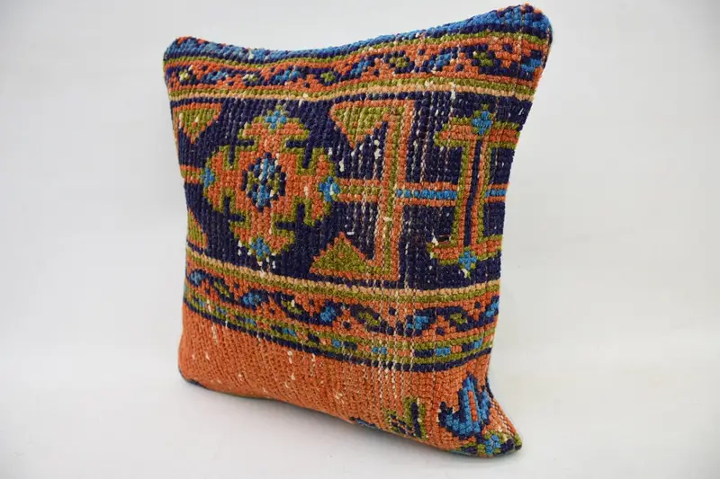 Aztec Cushion Case, Vintage Kilim Pillow, Boho Pillow, 14x14 Orange Cushion Case, Nomadic Cushion Cover, Gift Pillow, Pillow - 3