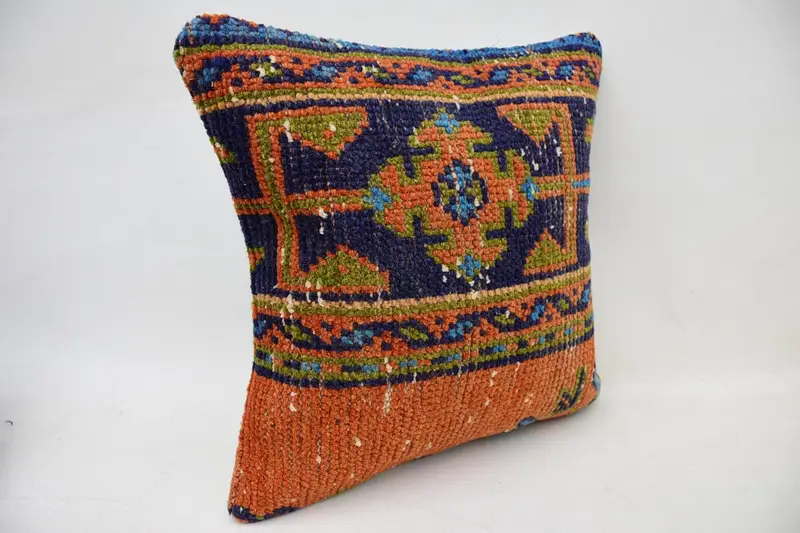 Aztec Cushion Case, Vintage Kilim Pillow, Boho Pillow, 14x14 Orange Cushion Case, Nomadic Cushion Cover, Gift Pillow, Pillow - 2