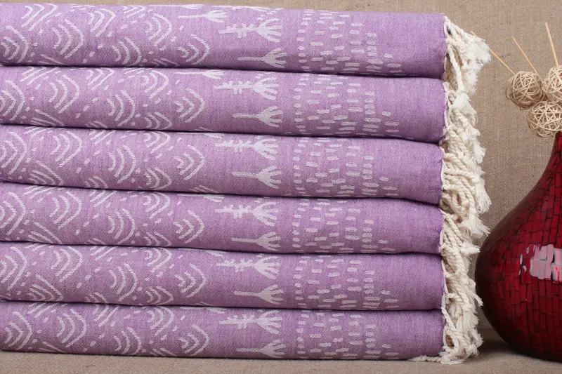 Beach Towel Organic Cotton Beige Patterned 40x71 Inches