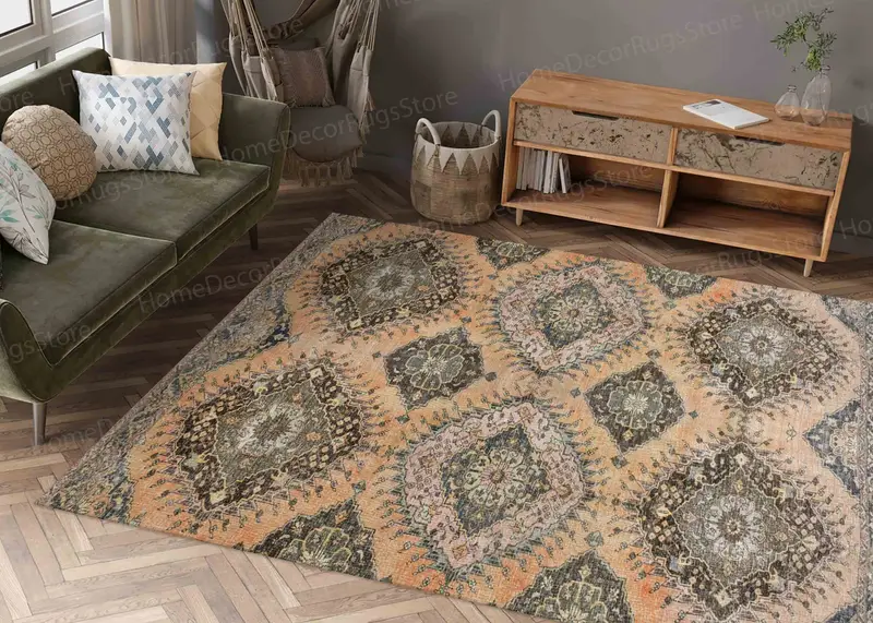 Brauner Medaillon-bedruckter Teppich: Modernes Blumenmuster für die Inneneinrichtung