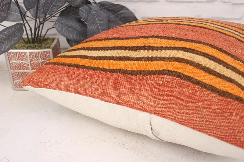 18x18 Orange Cushion Cover, Pillow, Turkish Kilim Pillow, Handmade Kilim Cushion, Sofa Cushion, Decorative Throw Cushion Case, Pillow for Sofa - 6
