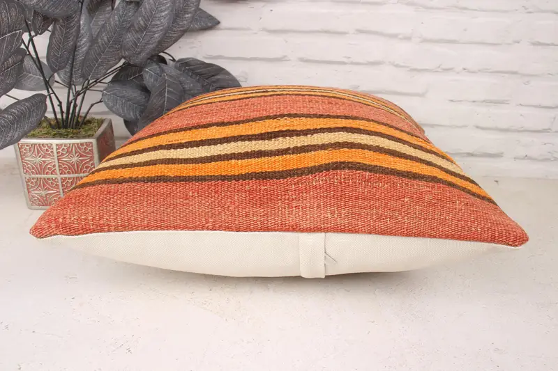 18x18 Orange Cushion Cover, Pillow, Turkish Kilim Pillow, Handmade Kilim Cushion, Sofa Cushion, Decorative Throw Cushion Case, Pillow for Sofa - 5