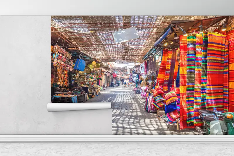 Printable Wall Art, Bazaar Wall Print, Old Medina Marrakech Mural, Landscape Wall Painting, Landscape Paper Craft, 3D Paper Wall Art, - 1