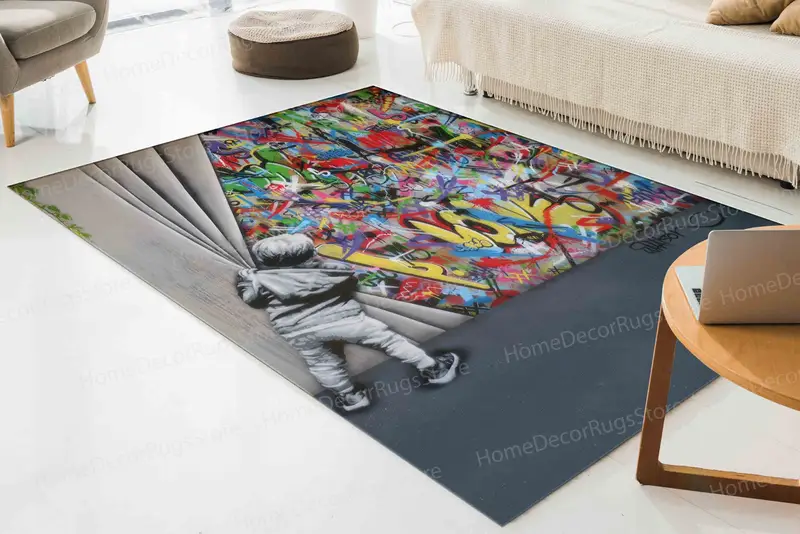 エレガントなプリントラグ：バンクシーにインスピレーションを得たグラフィティアートデザイン