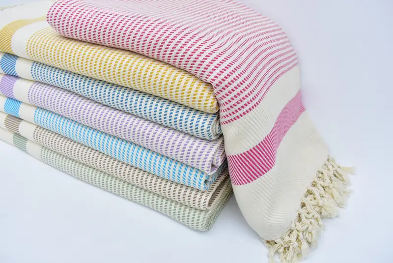 Bedspread, White-Brown Striped Throw, 91x83 Inches, Organic Cotton