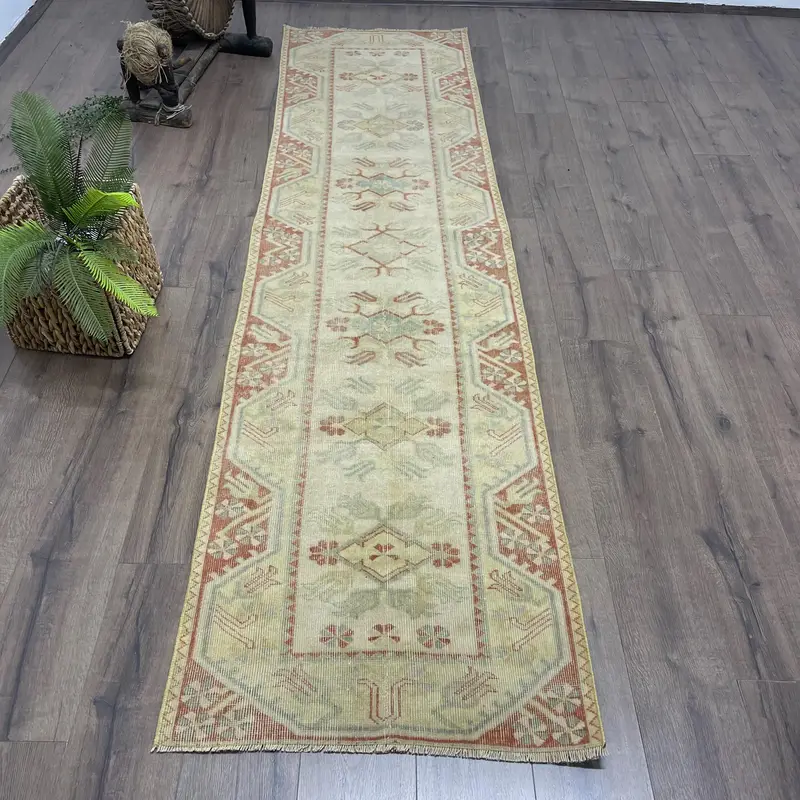 Canlı Sarı Halı, 2,4x9,5 ft Soyut Tasarım