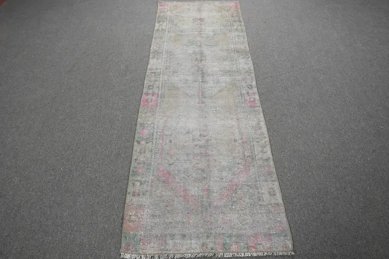 Türk 2.3x7.3 ft Halı, Vintage Runner Halı, Gri Çiçekli Halı - 1