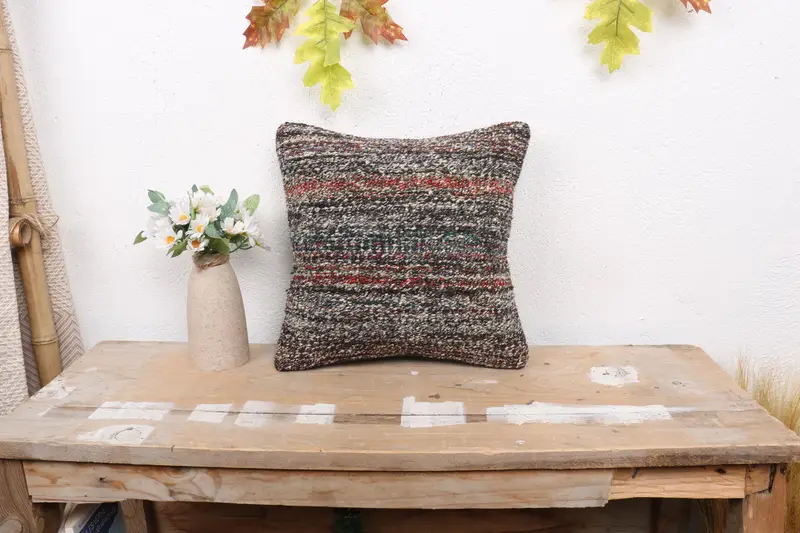 Cushion, Pet Pillow Case, Vintage Pillow, Bohemian Cushion Cushion Cover, Home Decor Pillow, Turkish Kilim Pillow, 12x12 Brown Pillow Cover - 1