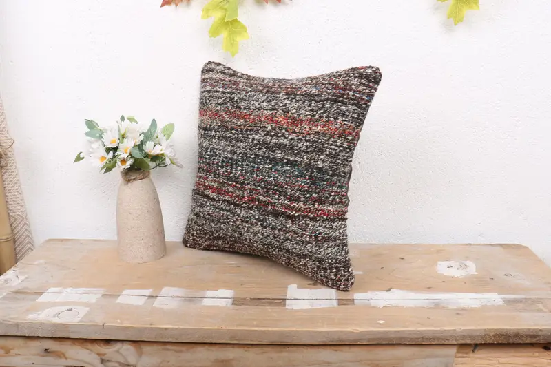 Cushion, Pet Pillow Case, Vintage Pillow, Bohemian Cushion Cushion Cover, Home Decor Pillow, Turkish Kilim Pillow, 12x12 Brown Pillow Cover - 4