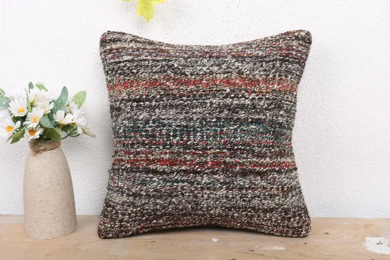 Cushion, Pet Pillow Case, Vintage Pillow, Bohemian Cushion Cushion Cover, Home Decor Pillow, Turkish Kilim Pillow, 12x12 Brown Pillow Cover - 2