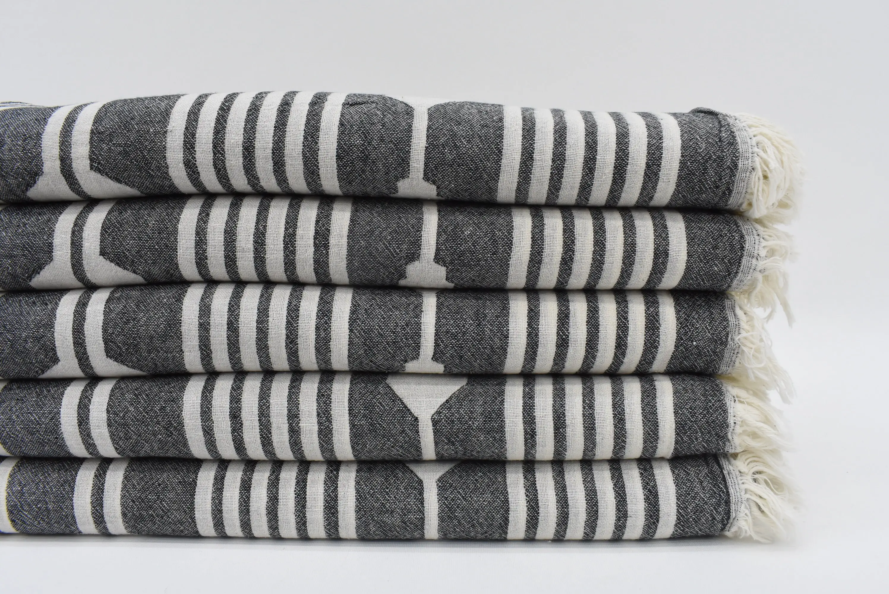 Black Striped Organic Cotton Beach Towel, 70x36 Inches - 1