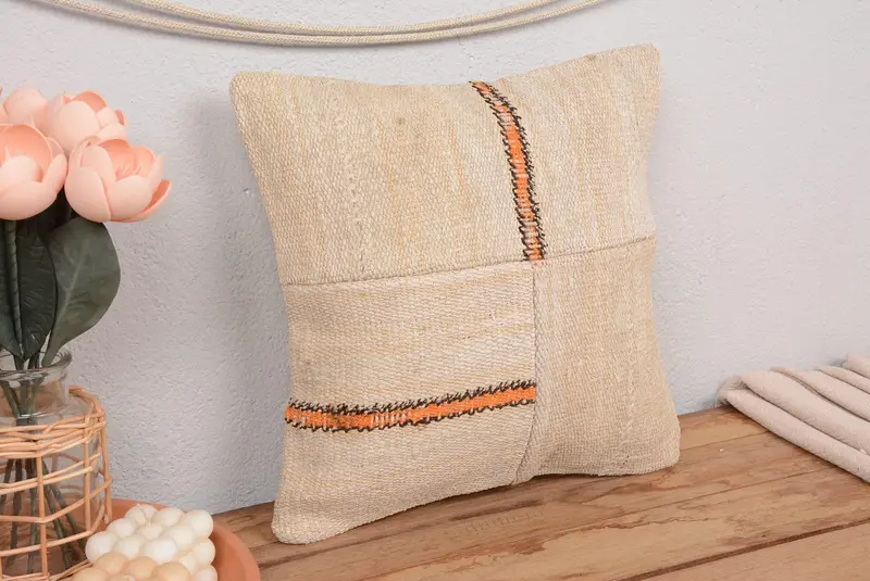 Besticktes Patchwork-Wurfkissen, Vintage 14x14 Dekokissen