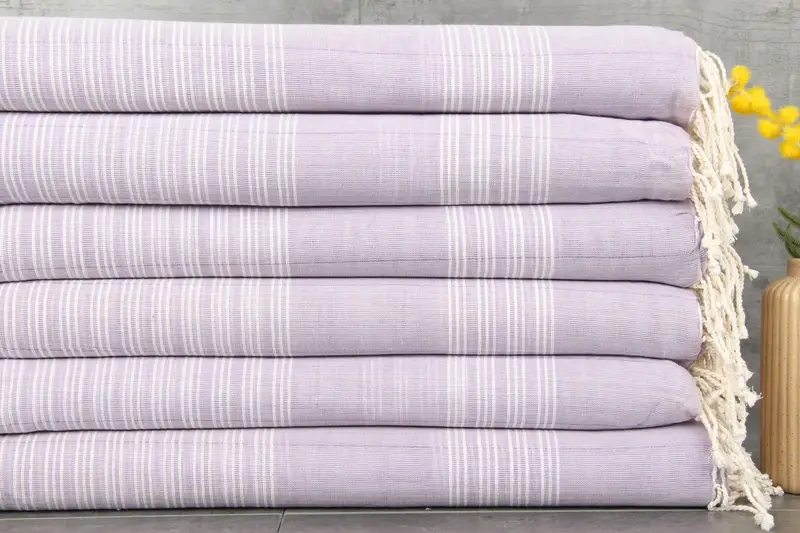 Personalized Turkish Towel Lilac Stripes, Organic Cotton, 38x71 Inches