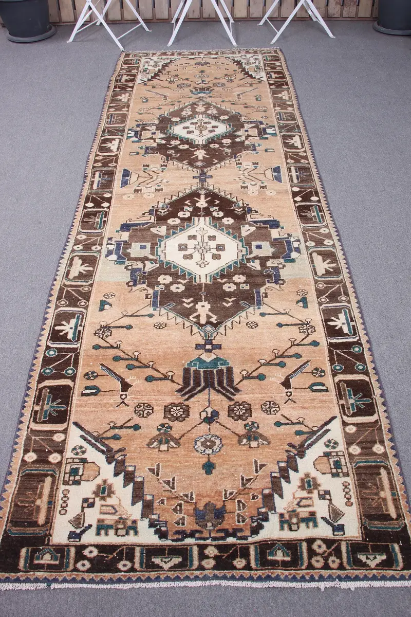 Alfombra Hecha a Mano Marrón y Beige 100x9,8m Rayas Geométricas