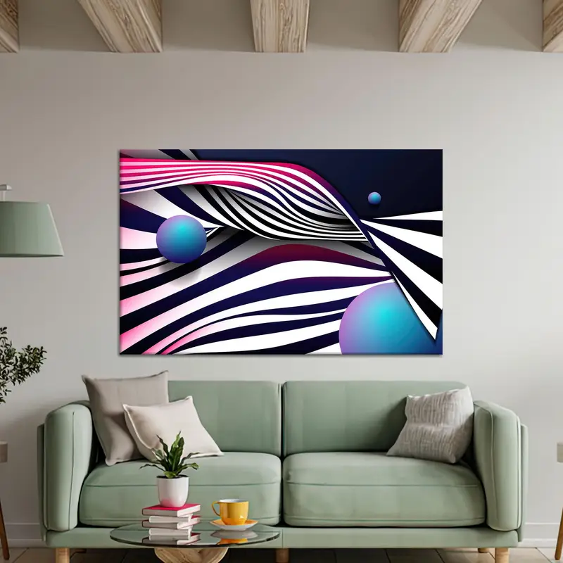 Abstract Black & White Blue Virtual Printed Canvas Art