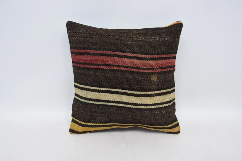 Brown Throw Moroccan Pillowcase, Striped Wool Garden Pillow - 1