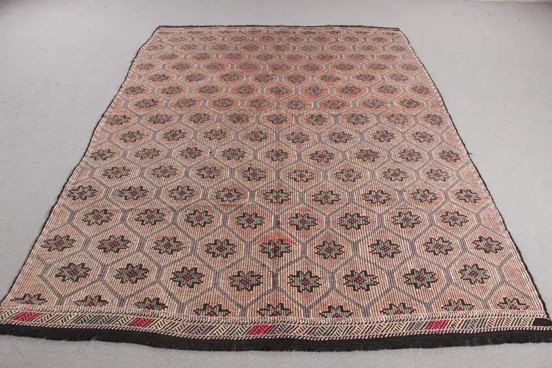 Canlı Turuncu ve Mor Halı, 6,4x8,9 ft Oryantal Tasarım