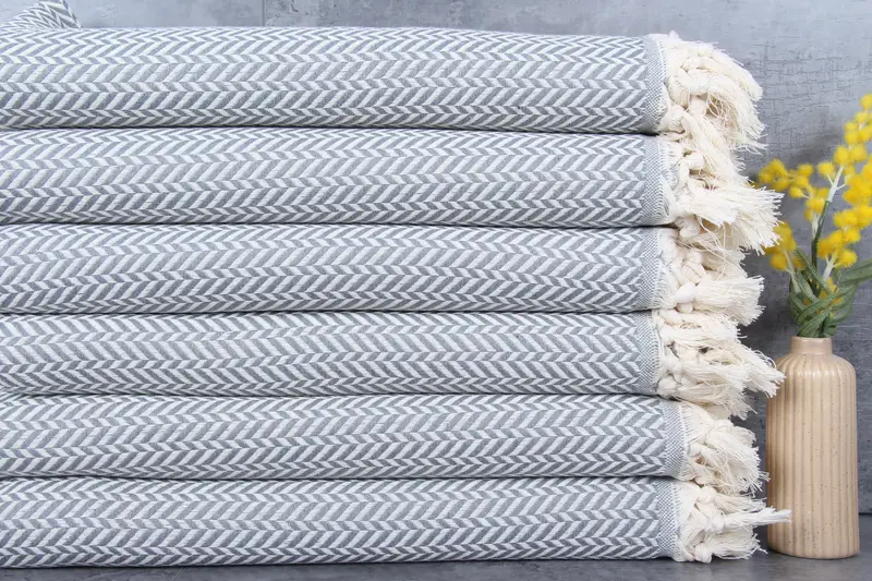 Turkish Bath Towel Cotton Dark Gray Chevron, 40x71 Inches