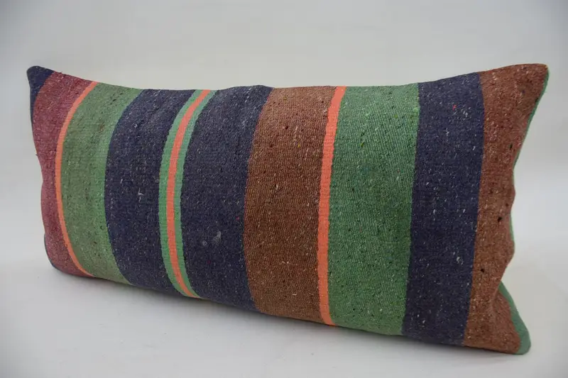 Pillow, Vintage Pillow, Kilim Cushion Sham, Car Cushion Case, Vintage Kilim Pillow, 12x24 Blue Pillow Case, Personalized Gift Pillow Cushion Case - 3