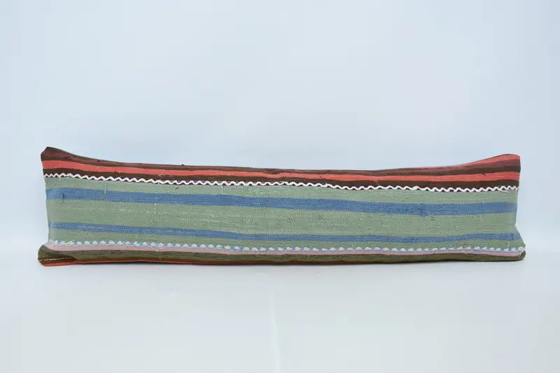 Vintage Blue Striped Cushion, Rectangle Antique 12x48 inch Housewarming Gift Euro Sham - 1
