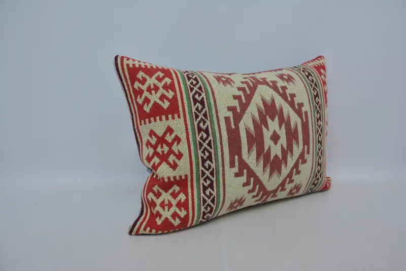 Handmade Kilim Cushion, Throw Kilim Pillow, Decorative Throw Pillow Sham, Ethnic Cushion Case, Vintage Kilim Pillow, 20x28 Red Pillow, Pillow Sham - 3