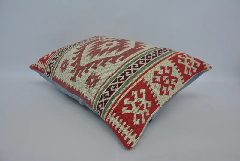 Handmade Kilim Cushion, Throw Kilim Pillow, Decorative Throw Pillow Sham, Ethnic Cushion Case, Vintage Kilim Pillow, 20x28 Red Pillow, Pillow Sham - 6