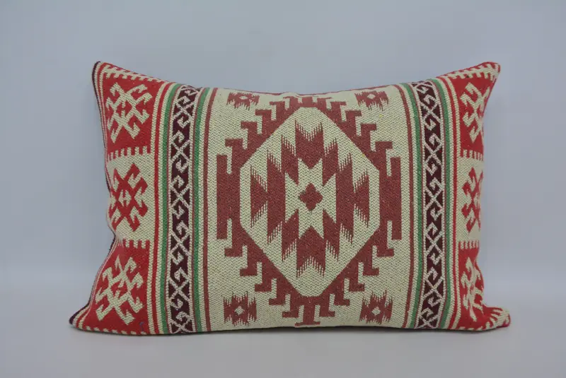 Handmade Kilim Cushion, Throw Kilim Pillow, Decorative Throw Pillow Sham, Ethnic Cushion Case, Vintage Kilim Pillow, 20x28 Red Pillow, Pillow Sham - 1