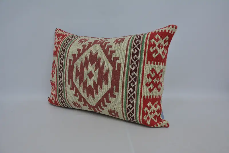 Handmade Kilim Cushion, Throw Kilim Pillow, Decorative Throw Pillow Sham, Ethnic Cushion Case, Vintage Kilim Pillow, 20x28 Red Pillow, Pillow Sham - 4