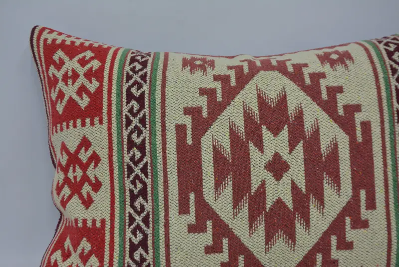Handmade Kilim Cushion, Throw Kilim Pillow, Decorative Throw Pillow Sham, Ethnic Cushion Case, Vintage Kilim Pillow, 20x28 Red Pillow, Pillow Sham - 2