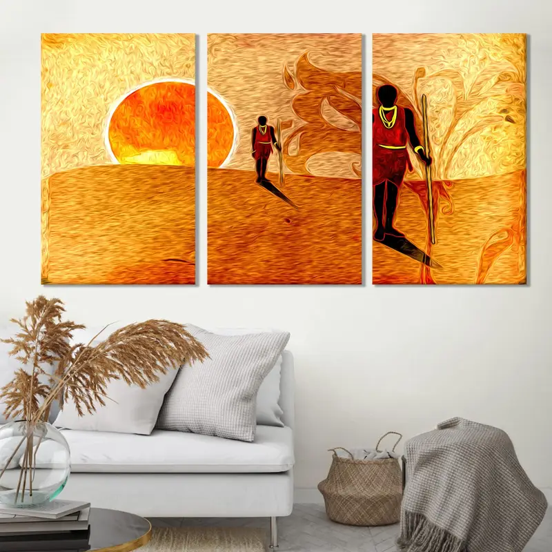 African Motive Wall Art, Ethnic Retro Canvas, Vintage Decor Wall Art, African Artwork, Abstract Sunset Art, African People Art, African Art - 6