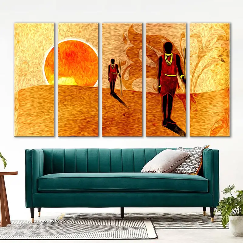 African Motive Wall Art, Ethnic Retro Canvas, Vintage Decor Wall Art, African Artwork, Abstract Sunset Art, African People Art, African Art - 7