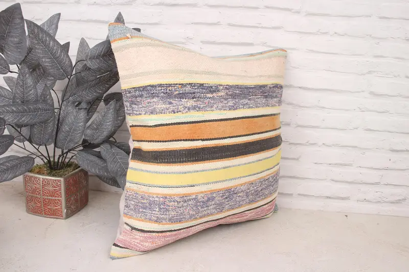 Handmade Kilim Cushion, Toss Pillow, Muted Pillow Case, Pillow Case, Antique Pillows, 20x20 Purple Pillow, Comfy Throw Cushion Case, Gift Pillow - 3