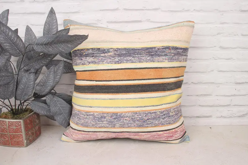 Handmade Kilim Cushion, Toss Pillow, Muted Pillow Case, Pillow Case, Antique Pillows, 20x20 Purple Pillow, Comfy Throw Cushion Case, Gift Pillow - 1