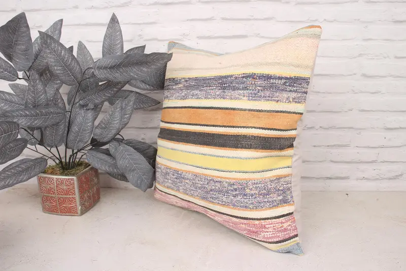 Handmade Kilim Cushion, Toss Pillow, Muted Pillow Case, Pillow Case, Antique Pillows, 20x20 Purple Pillow, Comfy Throw Cushion Case, Gift Pillow - 4