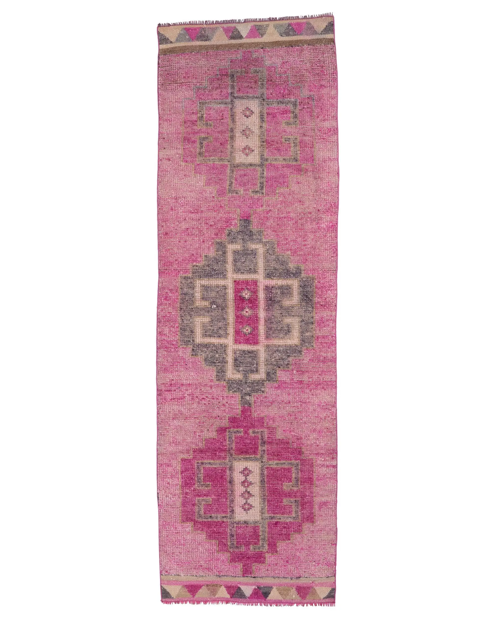 Turkish Runner Rug 3x9.8 ft, Pink Gray Patchwork Rug Wool - 1