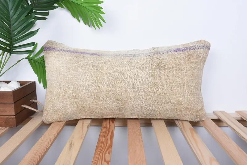 Almohada de kilim, almohada, cubierta de almohada de kilim, almohada de diseñador de interiores, almohada de tiro vintage, almohada de beige 12x24, cubierta de cojín chic boho, cojín de banco - 1