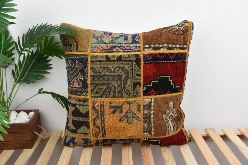 Turkish Pillow, Customized Pillow Cover, Bright Cushion Cover, Vintage Kilim Throw Pillow, 24x24 Orange Pillow, Turkish Kilim Pillow, Pillow Cover - 1