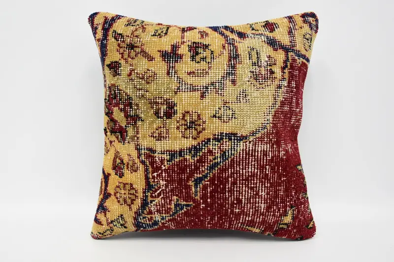 Boho Chic Pillow, Handmade Pillow, Cushion Case, 16x16 Red Pillow Case, Pastel Pillow, Antique Pillows, Interior Designer Pillow, Throw Kilim Pillow - 1