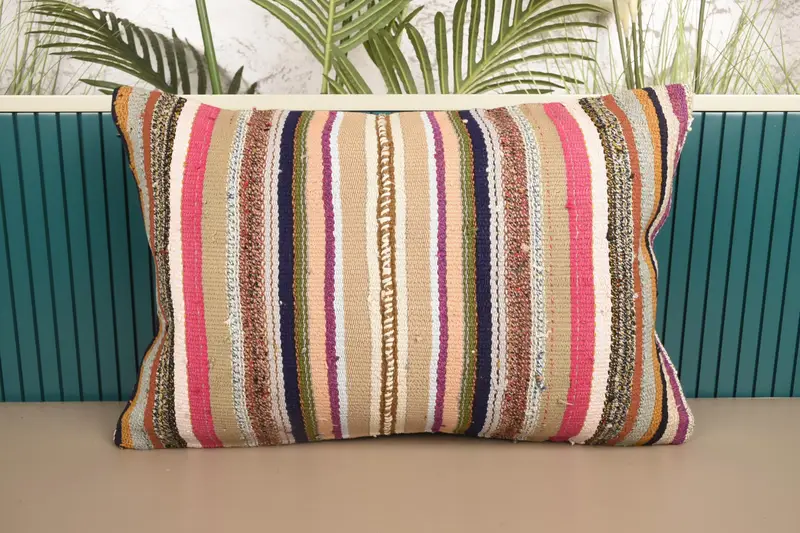 Thank You Gift Vintage Striped Euro Sham, 16x24 inch Gift Pink Coastal Cushion Case - 1
