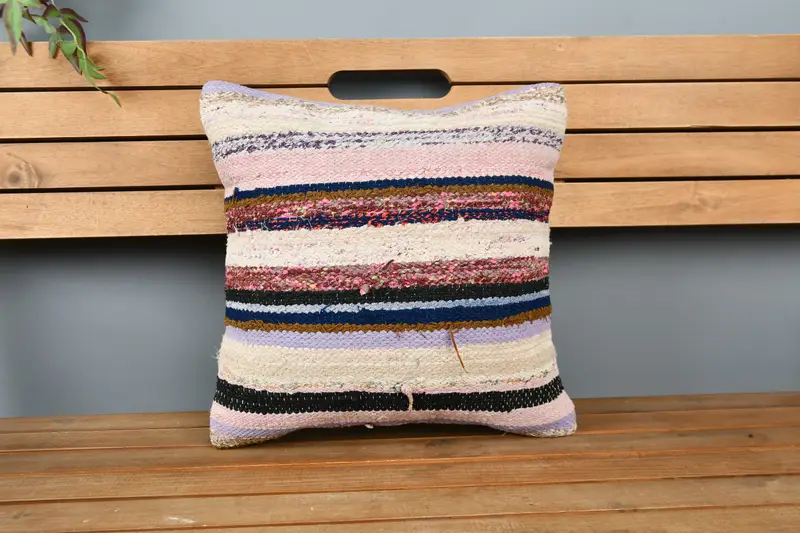 16x16 Beige Pillow, Office Chair Cushion, Cushion, Turkish Pillow, Vintage Kilim Pillow, Kilim Pillow Cover, Knitted Pillow Sham, Bolster Pillow - 6